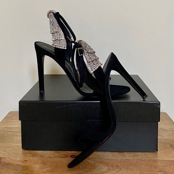 Giuseppe Zanotti Jamila Black Suede Crystal Bow Embellished Stiletto Sa… - Picture 14 of 16